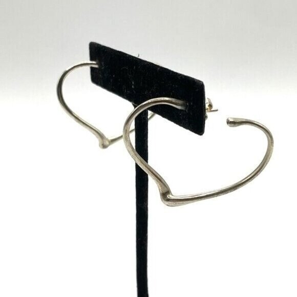 Tiffany & Co. Elsa Peretti Open Heart .925 Sterling Hoop Earrings Authenticated - Picture 1 of 9
